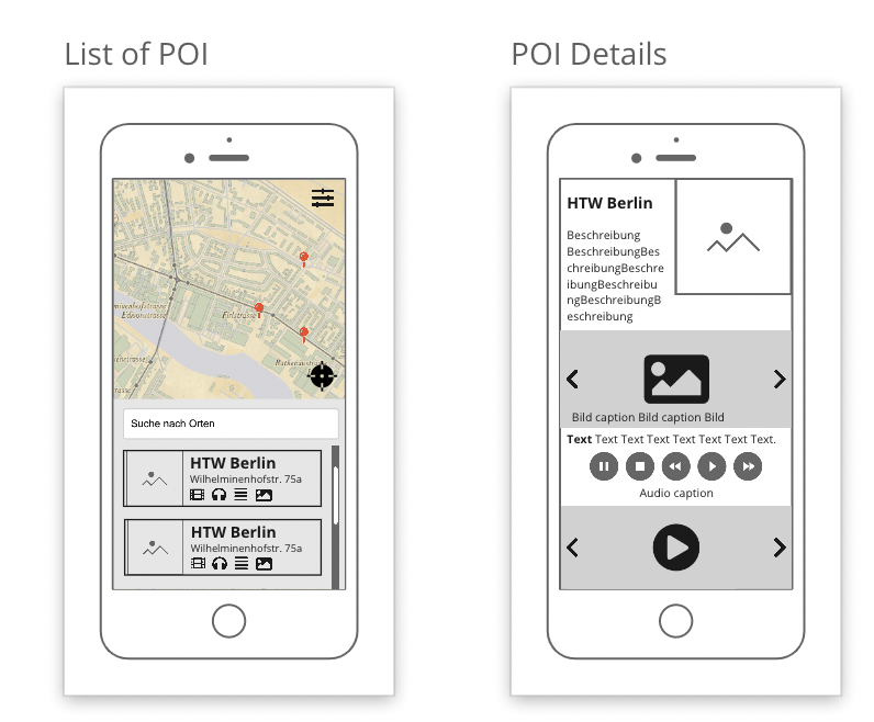 wireframes of the app