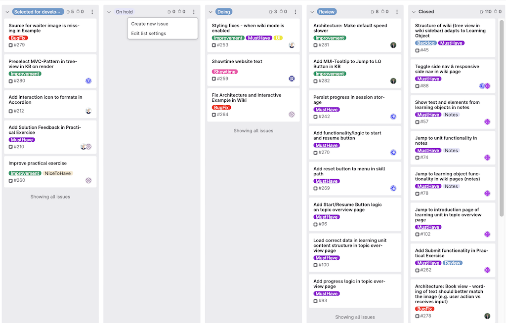 Excerpt of Kanban Board in Gitlab